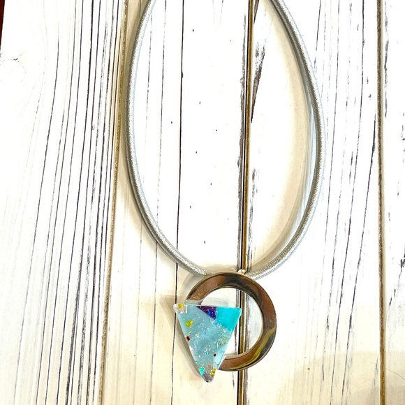 Jewelry - Triangle Silver Fusion Dichroic Glass Pendant and Cord